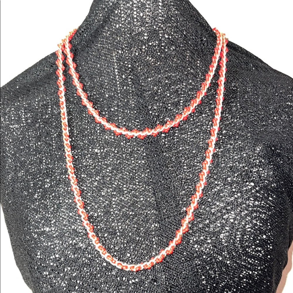 Vintage red bead and Silver chain Women's Necklace